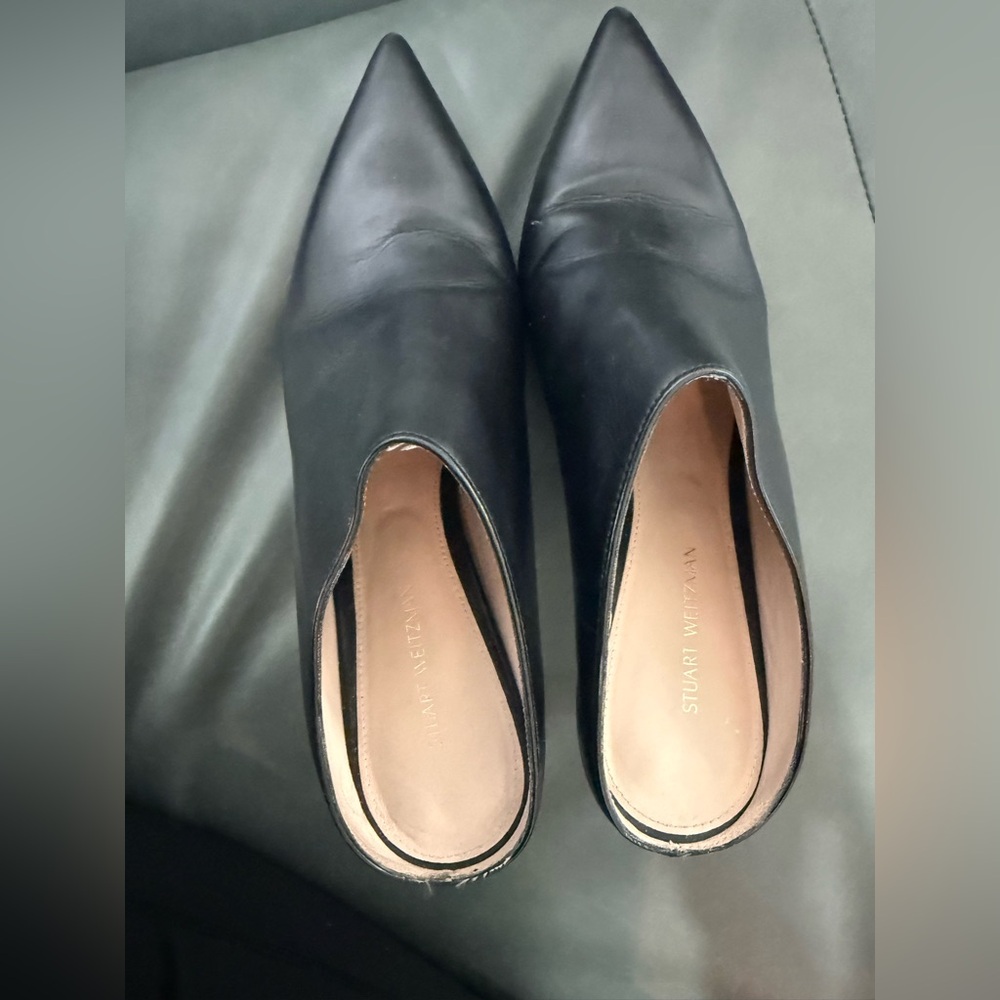 Stuart Weitzman Black Leather Mules